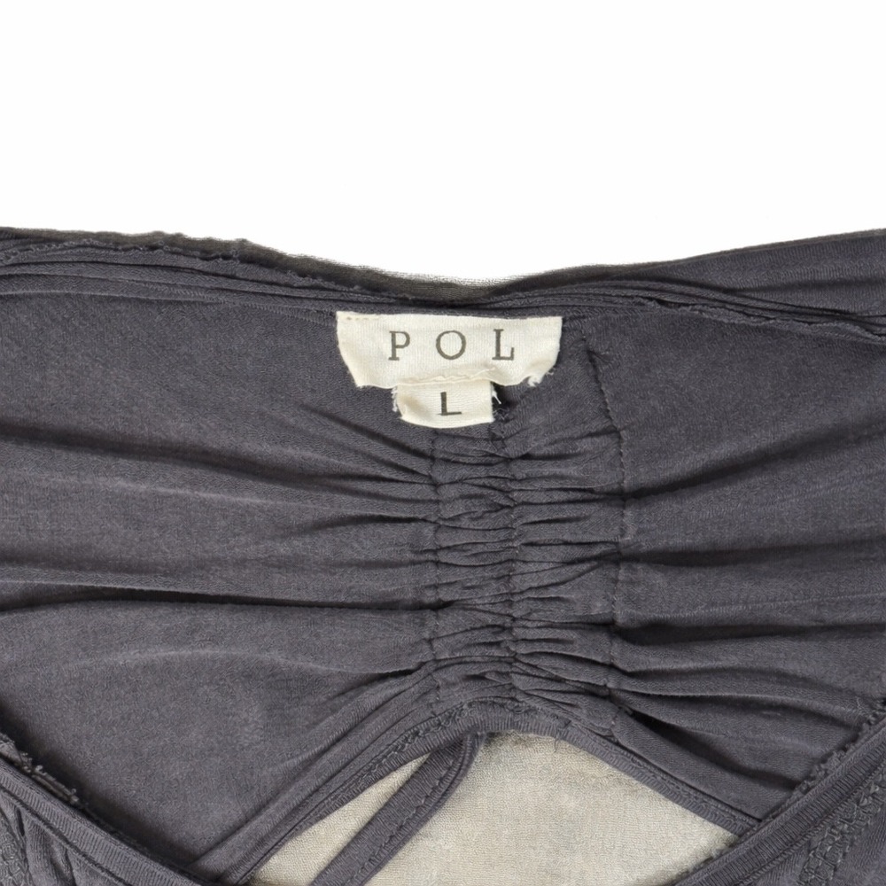 POL Charcoal Gray V-Neck Back Cutout Ruched Tie Top RCT387 Large - Picture 5 of 7